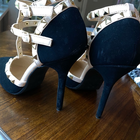 T-Strap Studded Heels in Black Suede - Picture 3 of 5